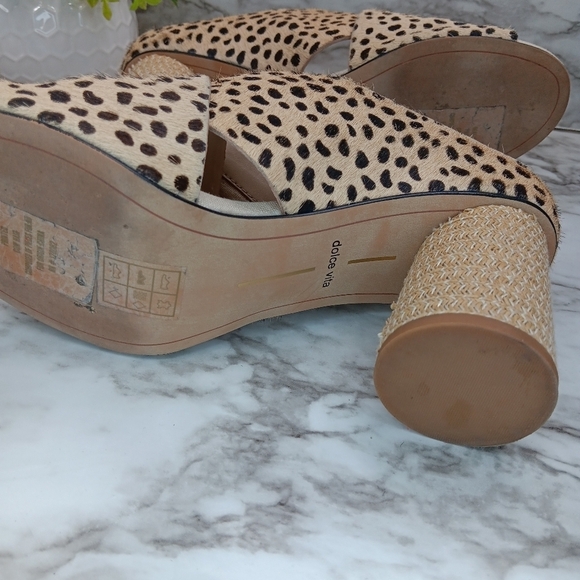 DOLCE VITA JAVI Women Leopard Cross SlipOn Mule Sandals Size 8.5 Block Heels - Picture 9 of 9